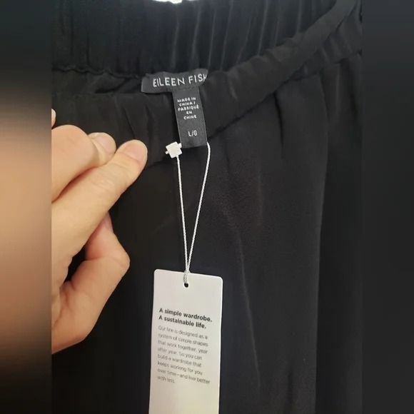 EILEEN FISHER Silk Double Crepe Wide-Leg Pant L - Picture 3 of 6